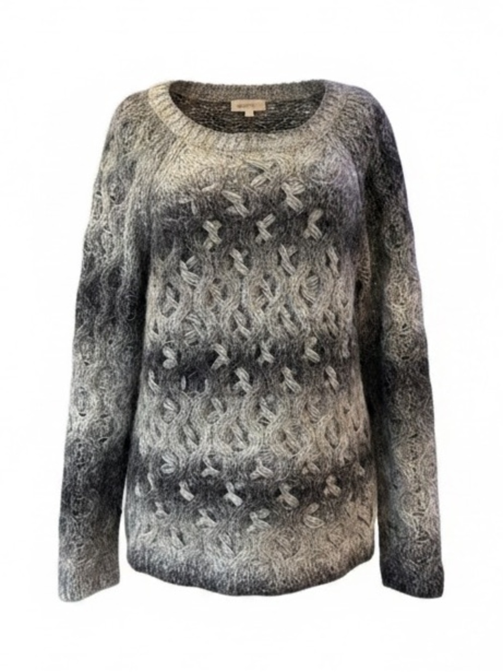 Sundance Gray Ombre Chunky Cable Knit Sweater Wool Alpaca Blend Large